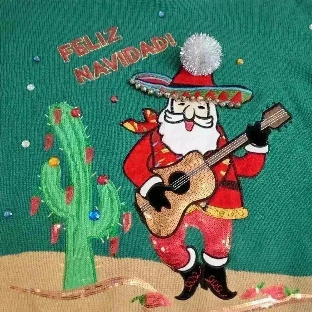 Holiday Time Christmas Sweater Womens XXL 20 Feliz Navidad Southwest Santa - Picture 2 of 16
